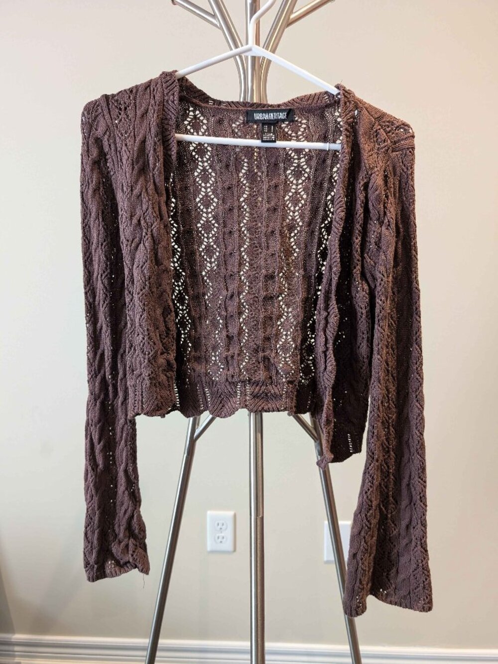 Urban Heritage Brown Lace Knit Cardigan Bolero Bohemian Dark Academia